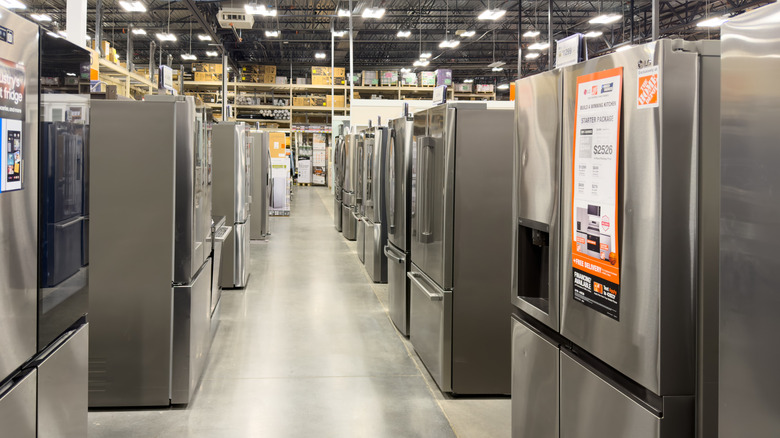 Rows of refrigerators for sale at Home Depot