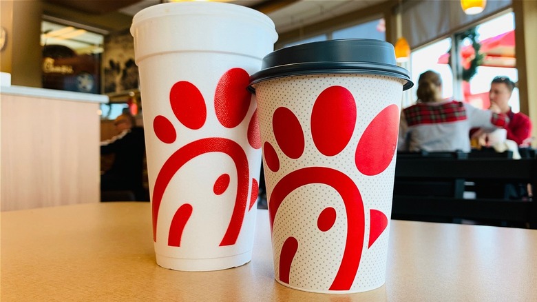 Chick-fil-A cups on restaurant table
