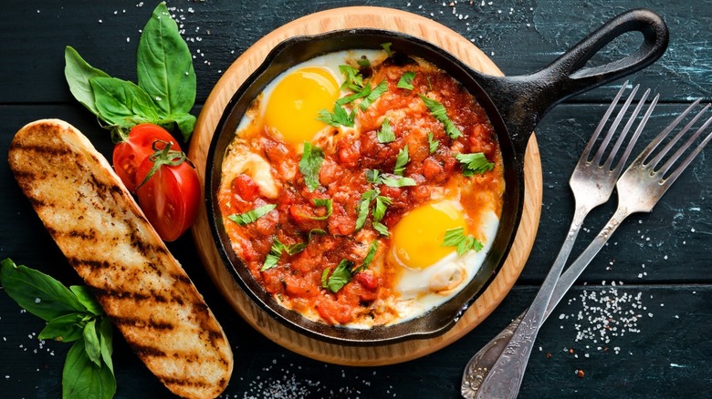 shakshuka in cast iron skillet