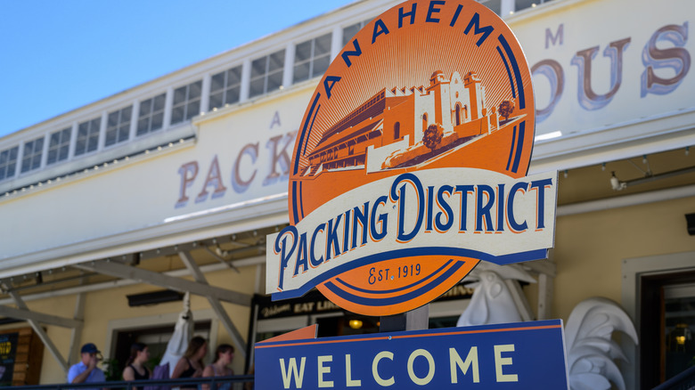 Sign at the Anaheim Packing District entrance.