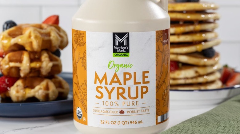 A jug of Member's Mark organic maple syrup