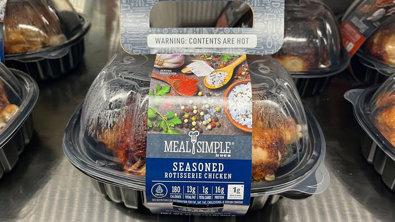 H-E-B Meal Simple rotisserie chicken in plastic clamshell