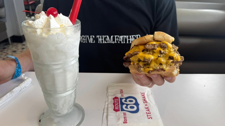 Steak 'n Shake burger and milkshake