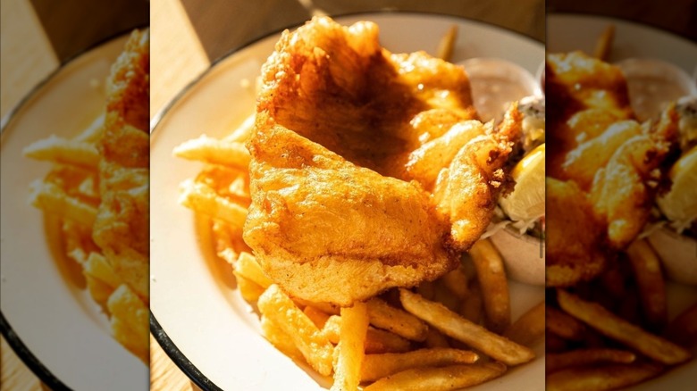 Fried fish and fries on plate