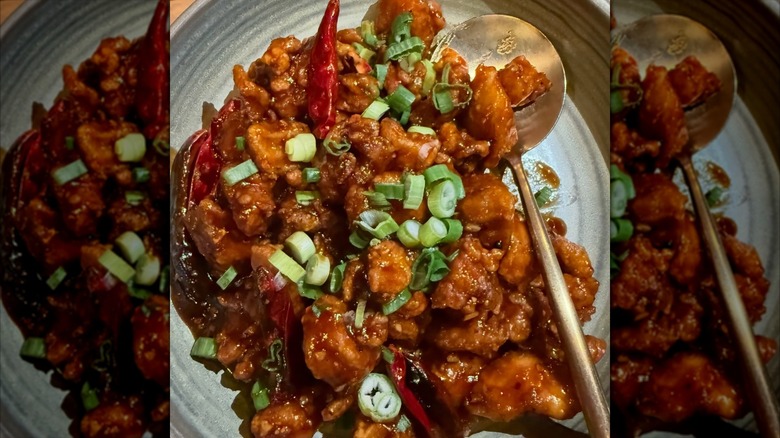 Close up of plate of General Tso's chicken dish at Chin Chin restaurant