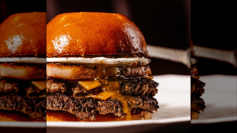 Double stack cheeseburger on brioche bun