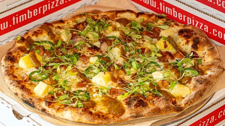 A Timber Pizza Co. pizza in a pizza box