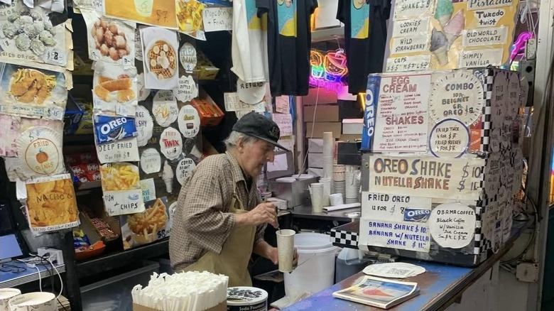 Ray making a milkshake.