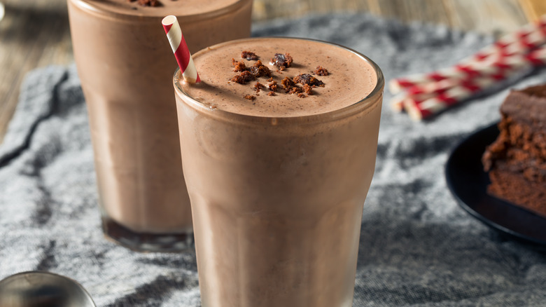 Chocolate milkshake with straw