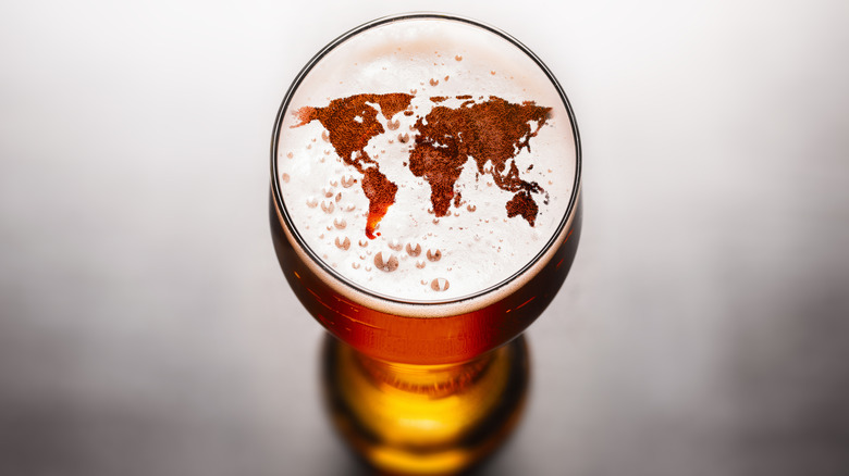 World map in beer foam