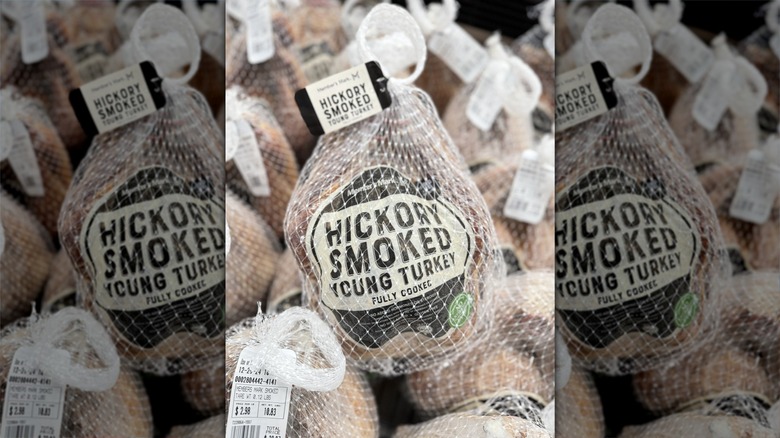 Multiple Sam's Club hickory smoked turkeys on display