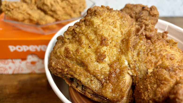 A close-up view of KFC's Original Recipe fried chicken pieces