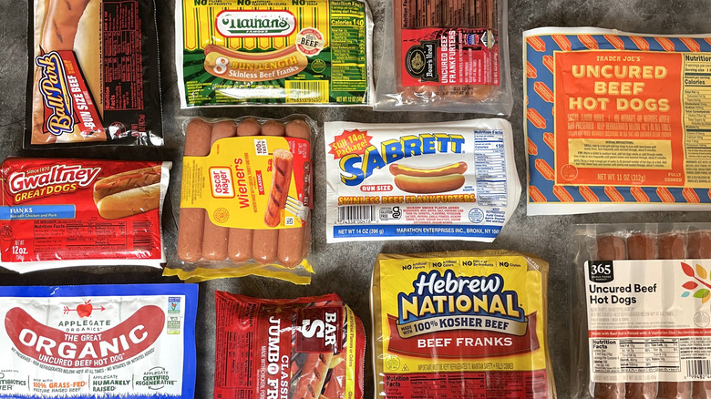 11 packages of a variety of top hot dog brands