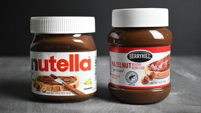 13-ounce jars of nutella and the ALDI brand Berryhill chocolate hazelnut spread