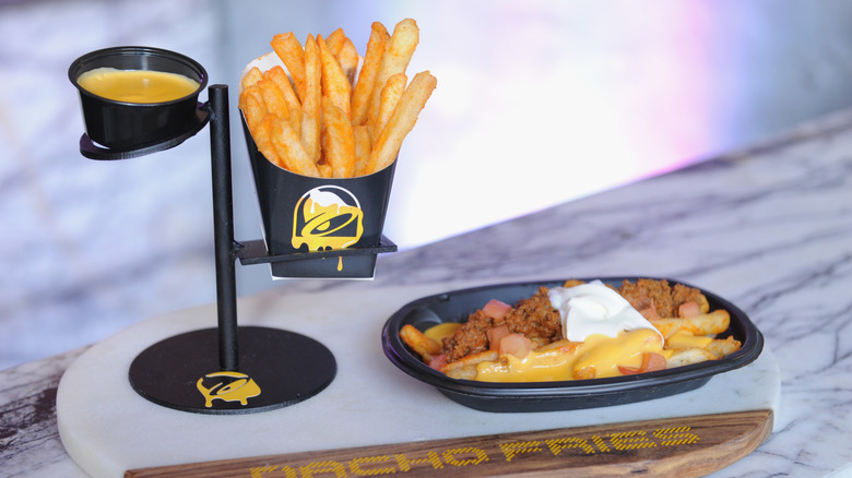 nacho cheese sauce and fries