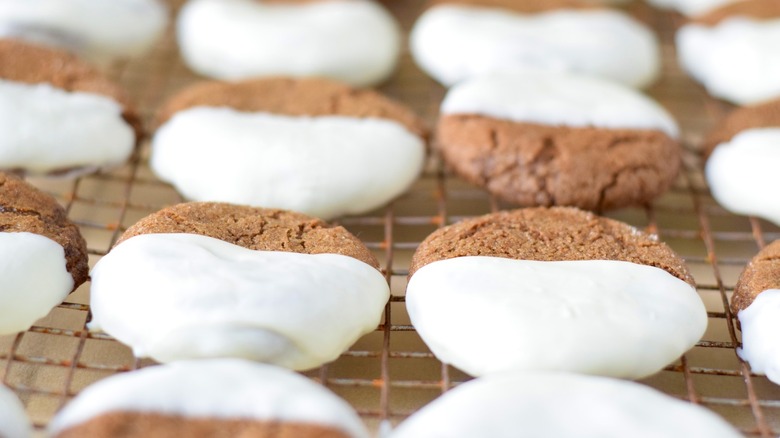 gingersnap cookies dipped in white chocolate