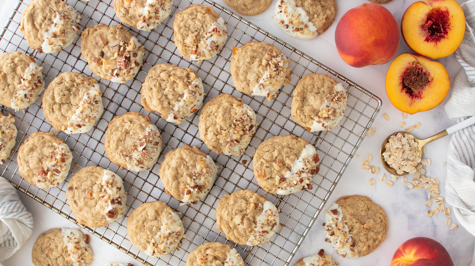 White Chocolate-Dipped Peach Oatmeal Cookies Recipe