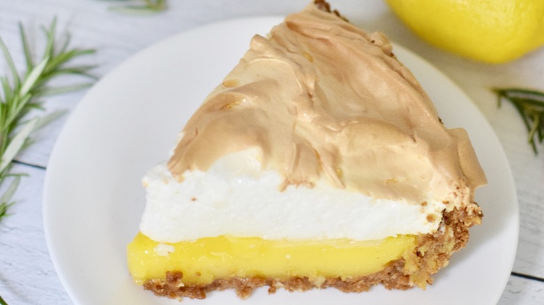Lemon meringue pie on plate