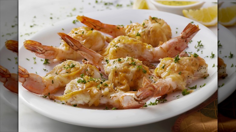 Shrimp appetizer on plate at restaurant