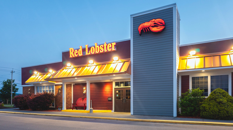Exterior of Red Lobster restaurant at dusk