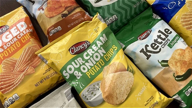 Variety of Clancy's chip bags