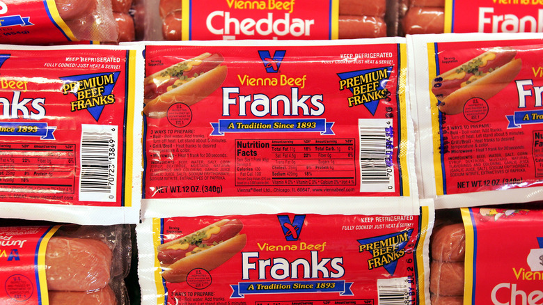Packages of Vienna beef franks