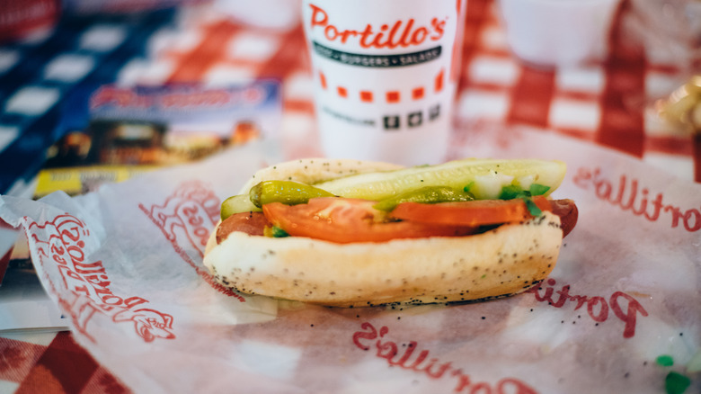 Portillo's hot dog and drink