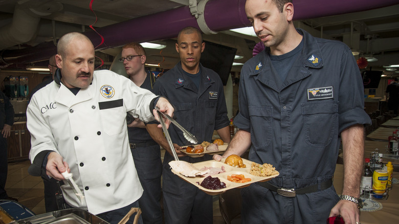 Thanksgiving dinner served aboard a US Navy ship
