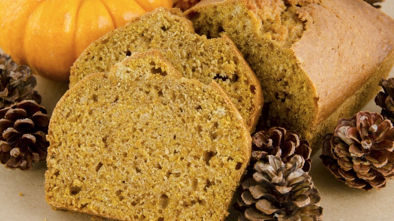 Close-up slice of pumpkin bread 