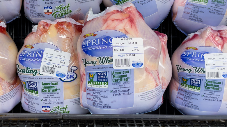 Entire raw chickens produced by Springer Mountain Farms