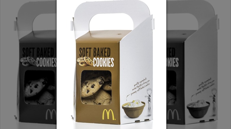 One McDonald's Cookie Tote box filled with soft baked, chocolate chip cookies