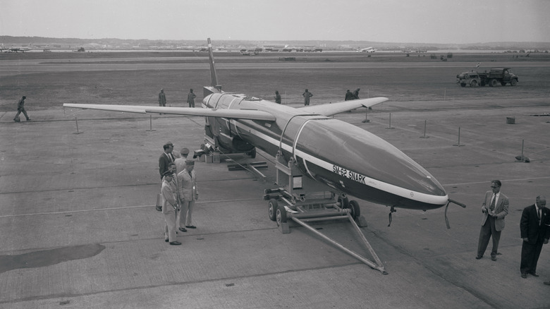 A black and white photo of The Snark aircraft at Bolling Air Force Base