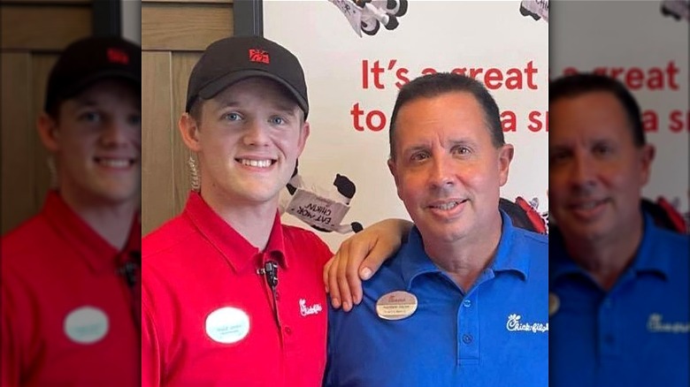 Chick-fil-A employee Mykel Gordon  with fellow employee