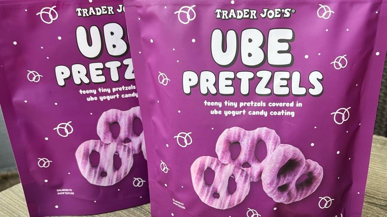 bags of TJ's Ube Pretzels