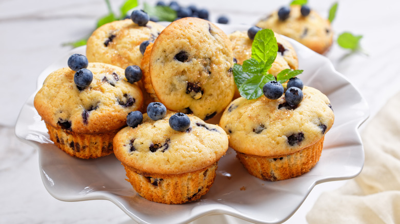 Plate of blueberry muffins