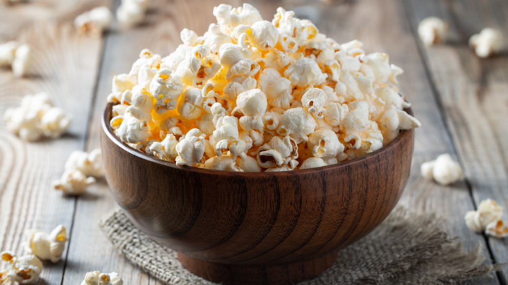 Popcorn in a wooden bowl