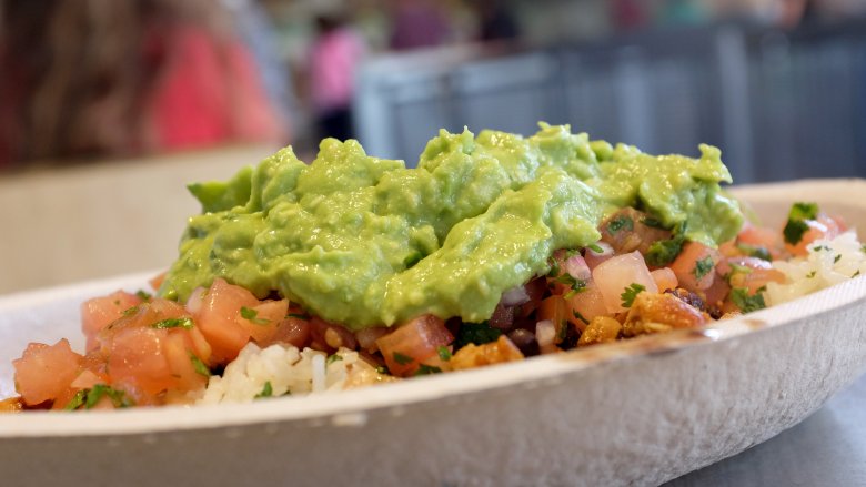 guacamole on burrito bowl