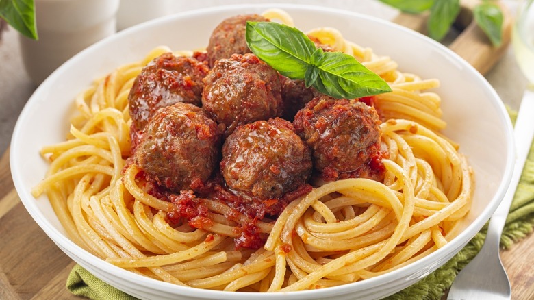 Bowl of spaghetti and meatballs