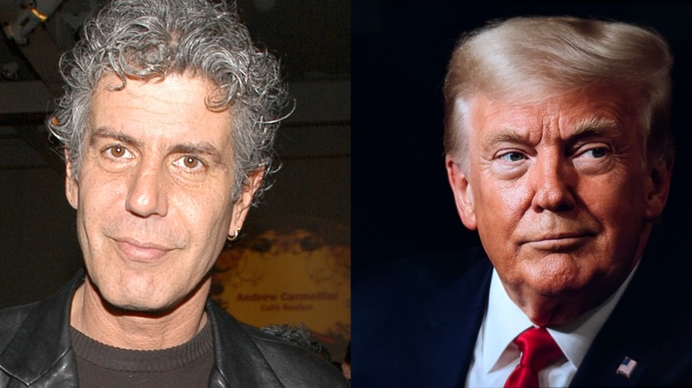 Close-ups of Anthony Bourdain and Donald Trump