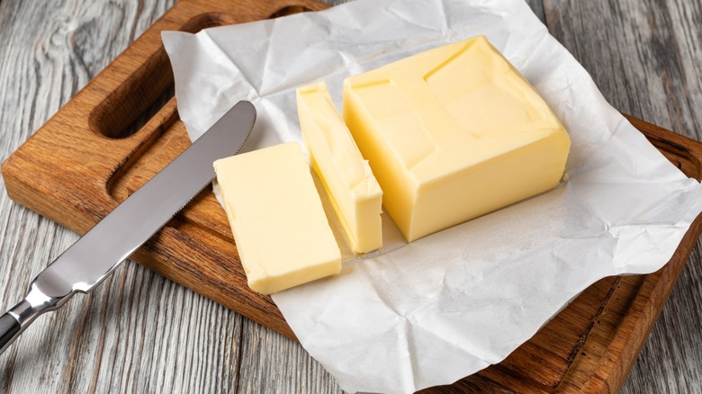Butter on a wooden board
