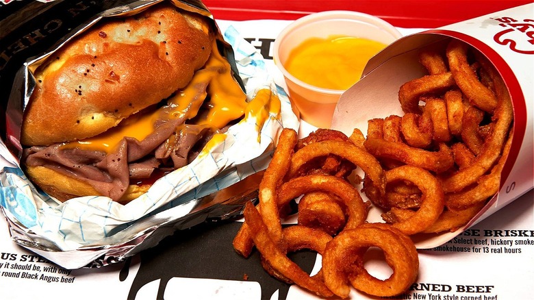 Arby's sandwich and curly fries