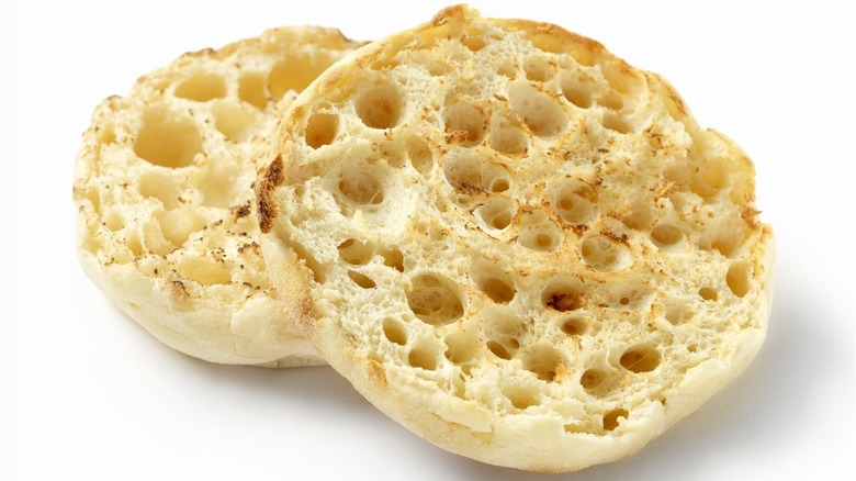 A toasted English muffin cut in half 