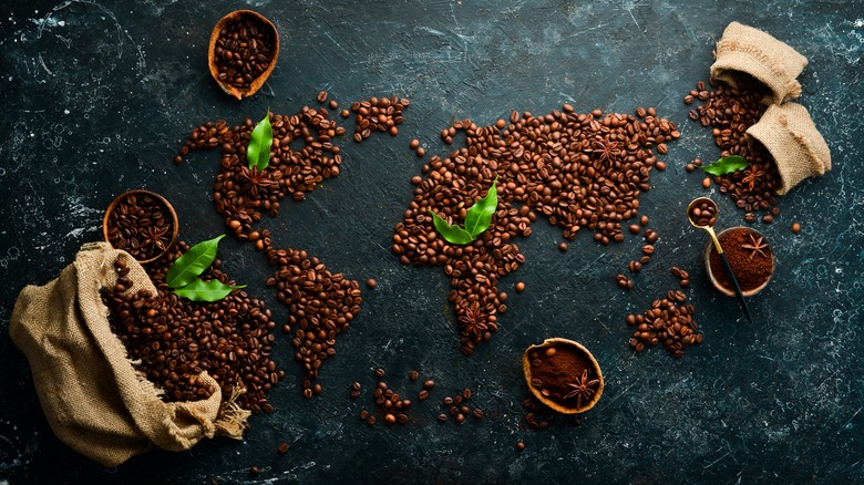 World map made of coffee beans