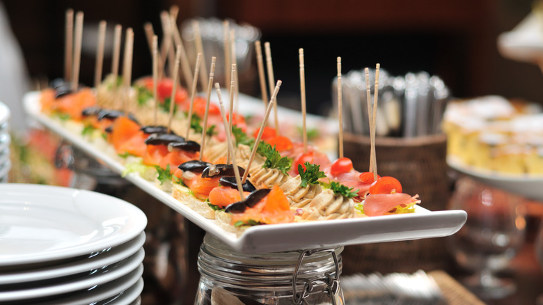 canapés on buffet table