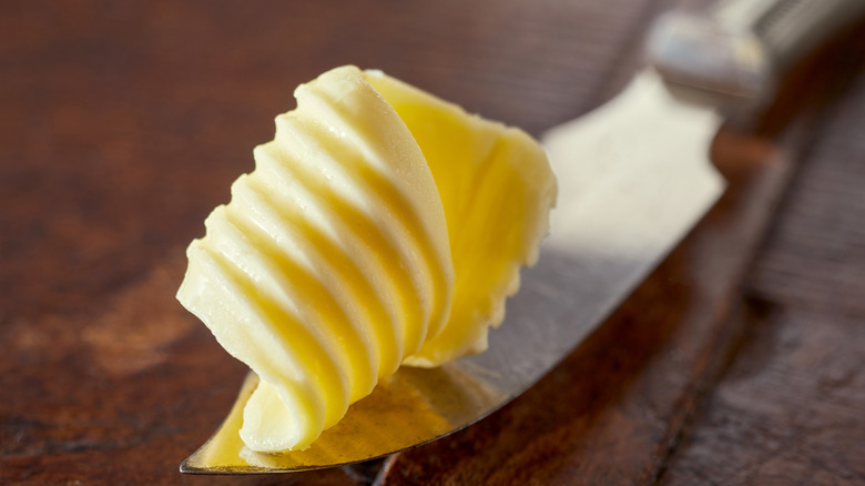 Butter curl on a knife