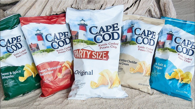 Five bags of Cape Cod chips in different flavors