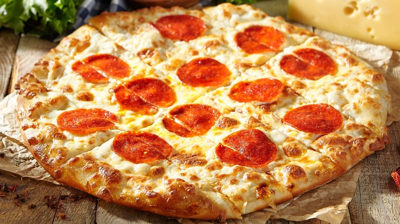 Pepperoni pizza with bubbly crust