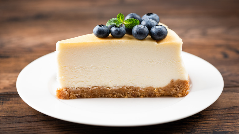 New York style cheesecake with blueberries