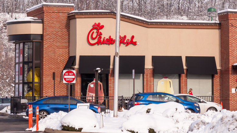 A Chick-fil-A exterior in winter