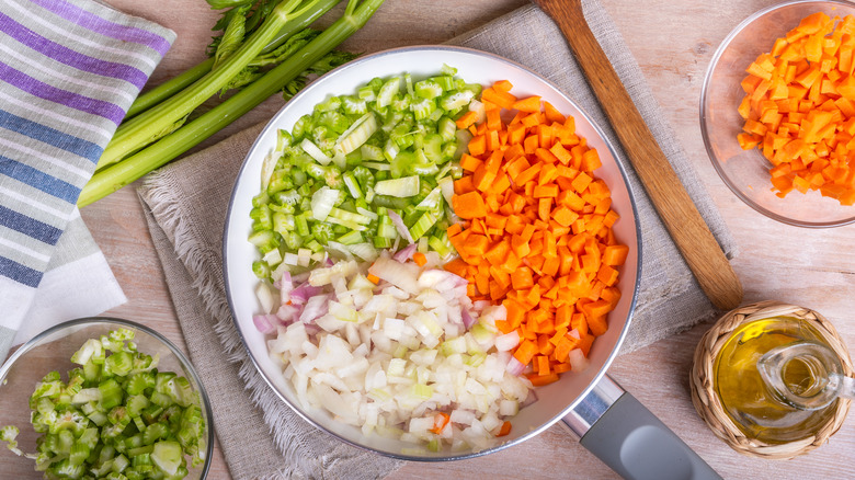 Fresh ingredients for mirepoix